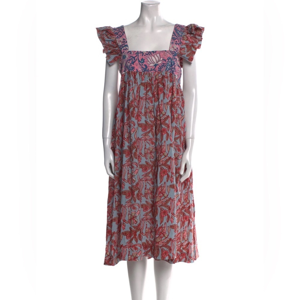 ALIX OF BOHEMIA Emmaline Patchwork Printed Ruffled Cotton Midi Dress Small NWT - Picture 5 of 15